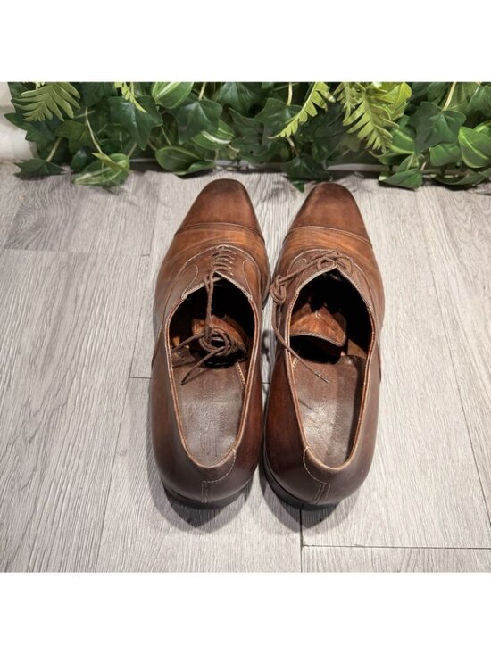 Santoni Men’s Polished Brown Leather Oxford Cap Toe Shoe Size 12 main image 5